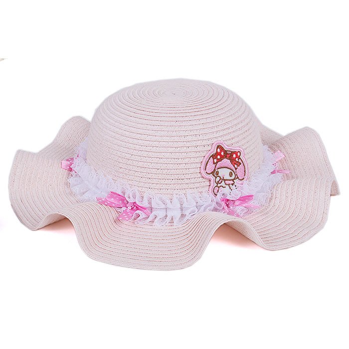 日本进口美乐蒂Melody超级浪漫小公主小麻豆儿童编织遮阳帽子
