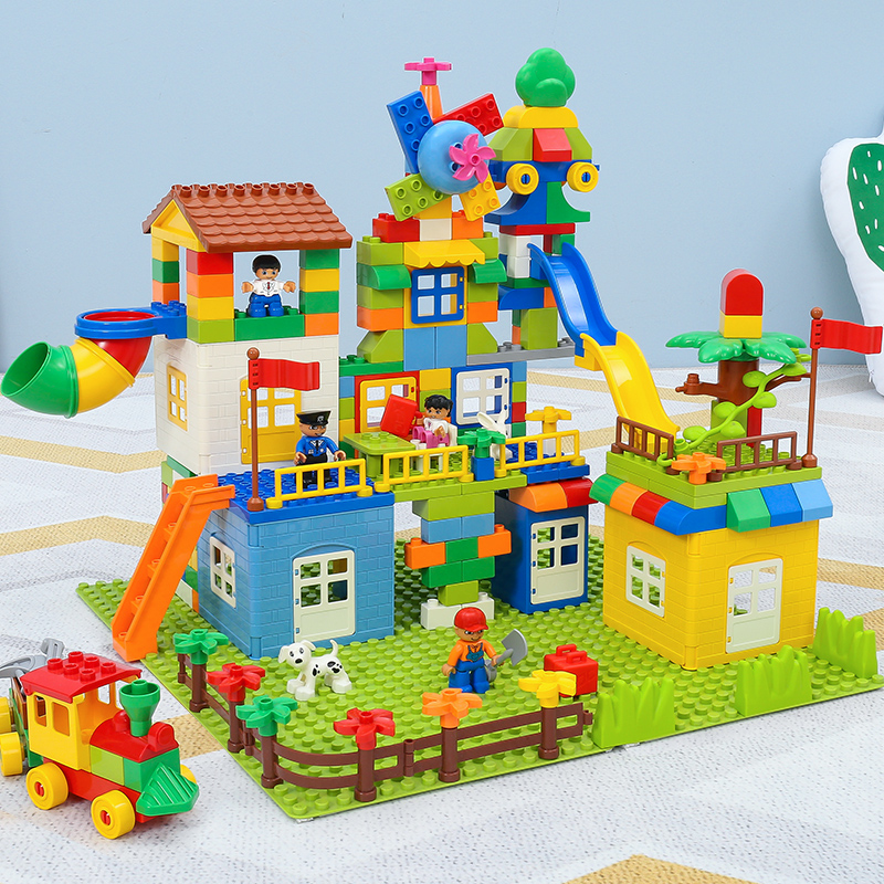 儿童积木桌DIY大颗粒男女孩子系列益智手工拼装玩具城堡建筑小屋