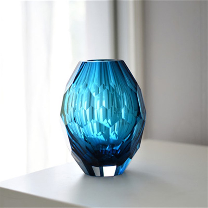 新品加厚彩d色水晶玻璃花瓶台面装饰品软装样板间高档艺术花器乔