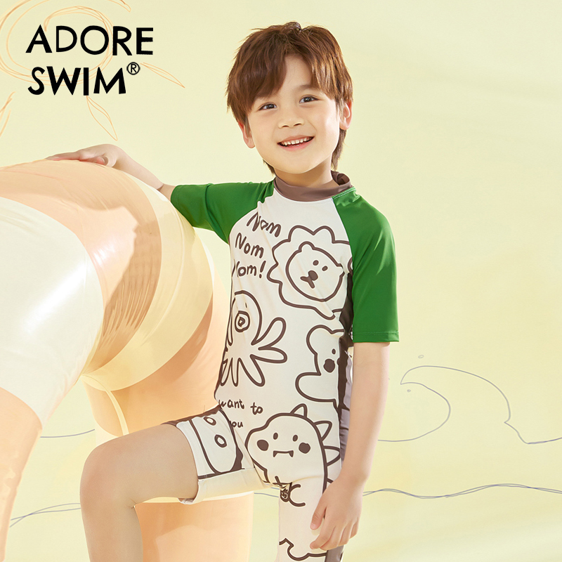 爱多尔男孩泳衣2024年夏季新款男童连体长袖防晒游泳衣中大童男宝