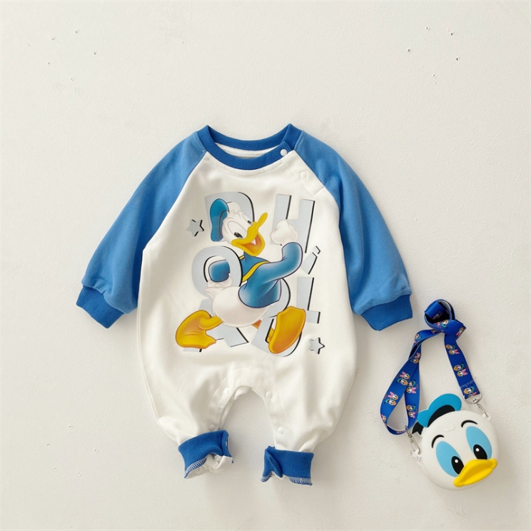A0-2岁春款婴儿服装 潮流蓝色鸭鸭连身衣 A标棉质宝宝哈衣外出爬