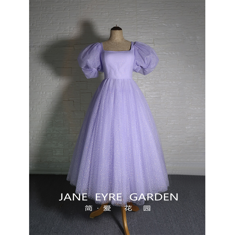 简爱花园◆紫色闪闪纱蓬蓬连衣裙高级感在逃公主泡泡袖礼服JA141
