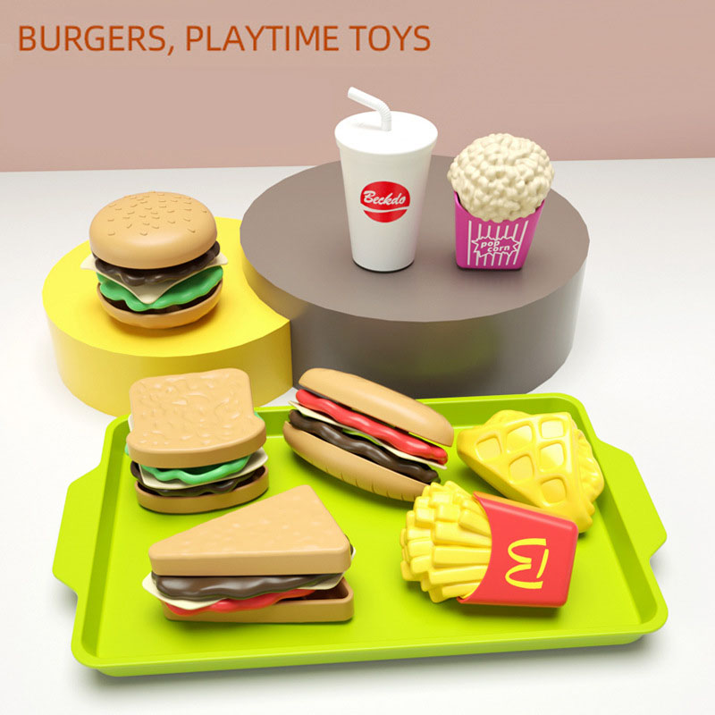 极速Kids Play House Toy Kitchen Hamburg Fries Simulation foo