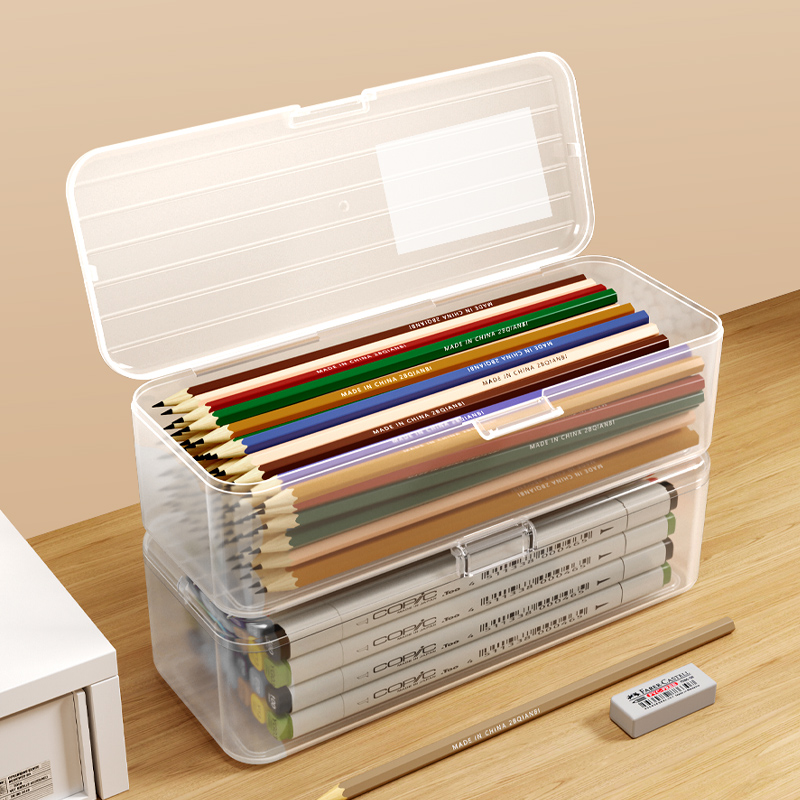 透明塑料文具盒儿童蜡笔铅笔收纳盒子笔筒大容量笔袋桌面学生笔盒