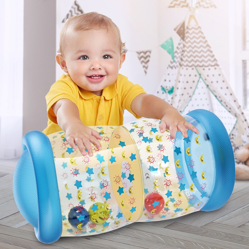 婴儿爬行滚筒益智充气早教玩具引导6个月8月宝宝学爬学步训练铃铛