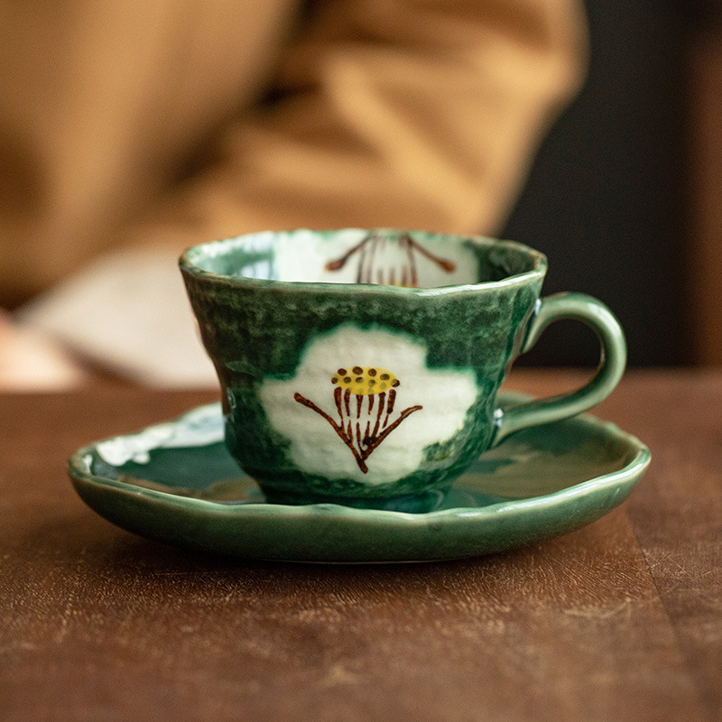 濑户烧陶瓷咖啡杯子套装日式家用下午茶杯手绘风轻奢复古风套杯