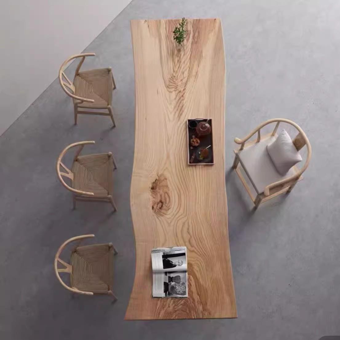 亚克力悬浮餐桌家用现代简约长方形北欧日式实木大板桌原木工作台