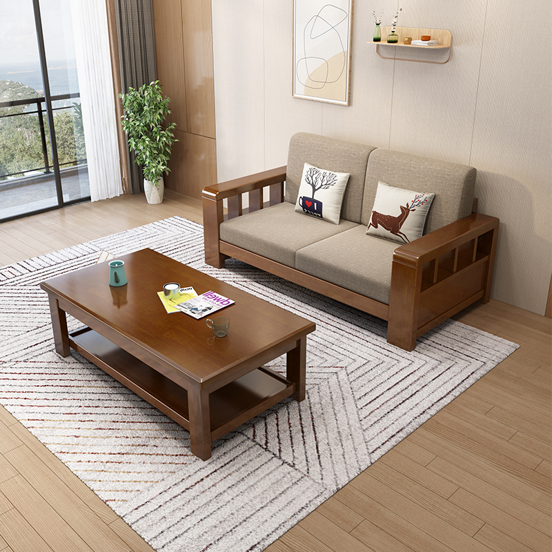 定制新中式实木沙发组合现代简约家用三人位四人位小户型客厅沙发