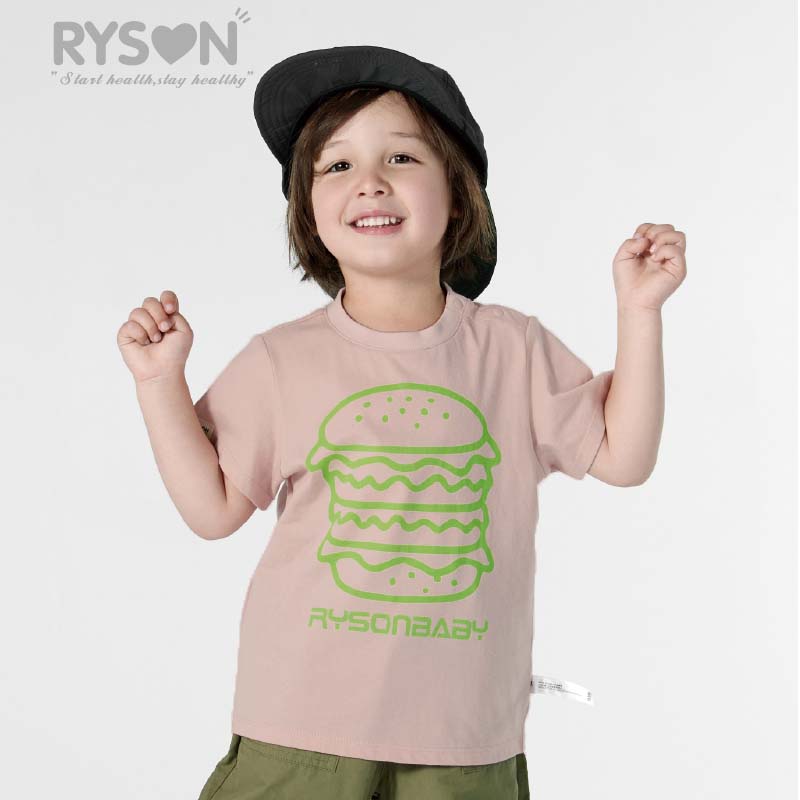 RYSON潮童装夏季新上衣男女童橡皮粉汉堡短袖圆领T恤