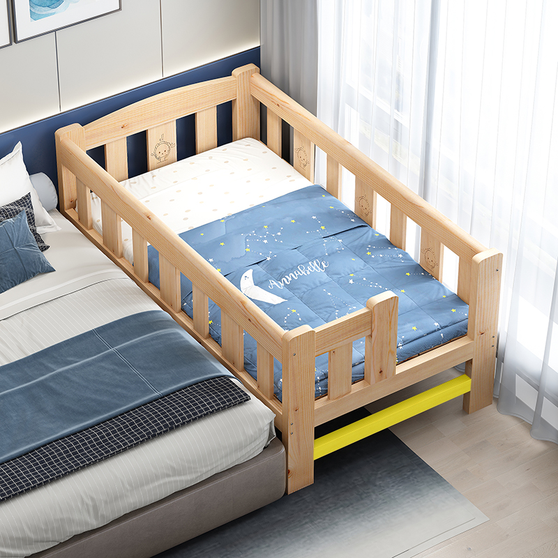 全实木儿童床男女孩单人床带护栏小床加宽床边床婴儿宝宝拼接大床