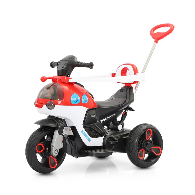 儿童电动摩托车带推把护栏三轮车男女孩宝宝电瓶车小孩可坐人充电