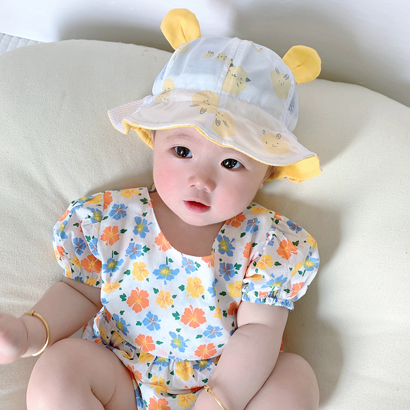 婴儿帽子夏季超薄渔夫帽男宝宝婴幼儿遮帽可爱女童网眼外出防晒帽