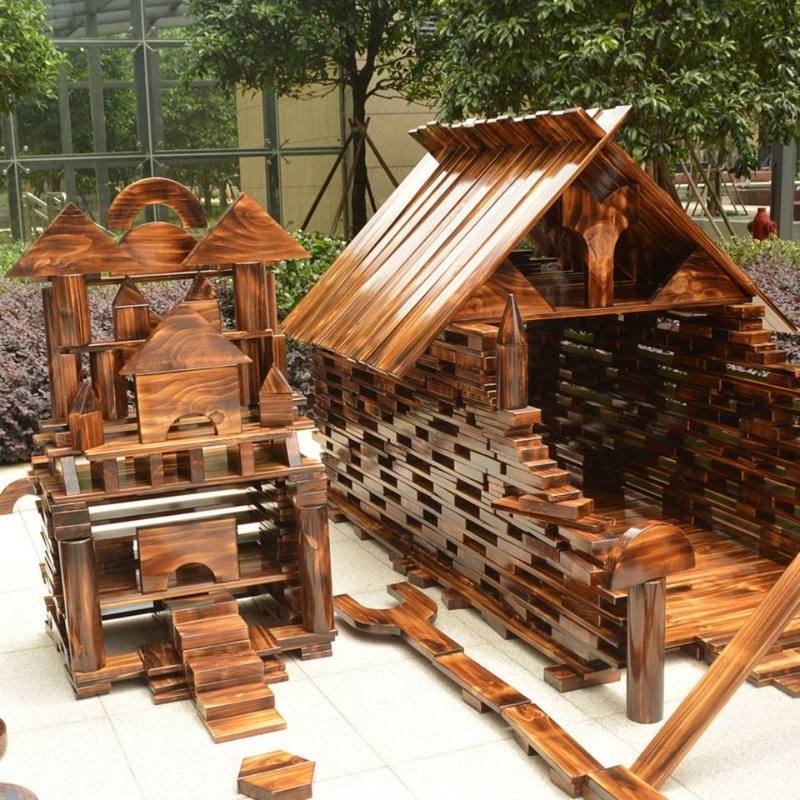 幼儿园户外碳化积木拼装益智玩具大块颗粒超大号建构区搭建实木