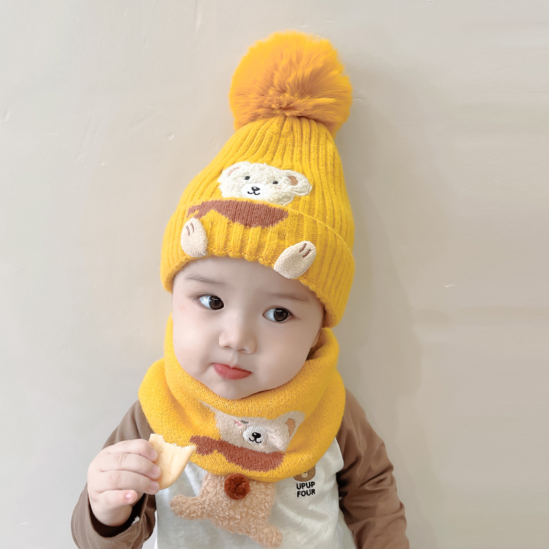 宝宝帽子秋冬季可爱婴儿毛线帽围脖套装保暖男童女童帽冬天儿童帽
