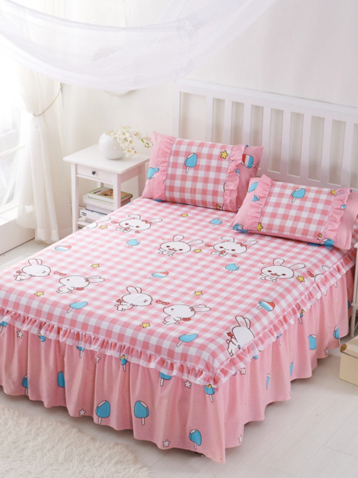韩式卡通纯棉床罩夹棉儿童床裙单件全棉床裙加厚床盖1.2米1.5m1.8