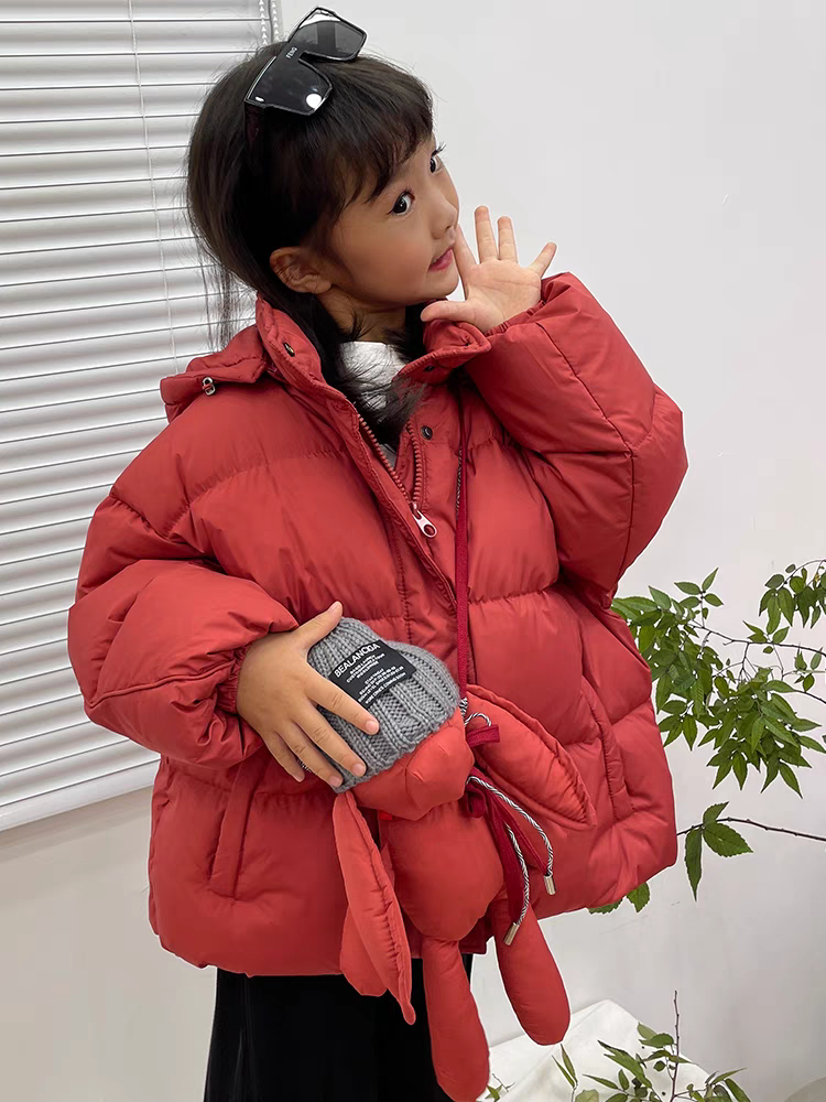 韩版儿童羽绒服2023冬装洋气中小童宝宝白鸭绒女童短款面包服外套