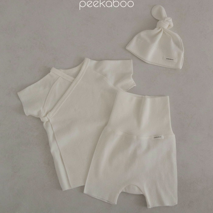 PEEKABOO韩国初生婴儿纯绵爬服套装新生儿斜襟连体衣高腰护肚裤