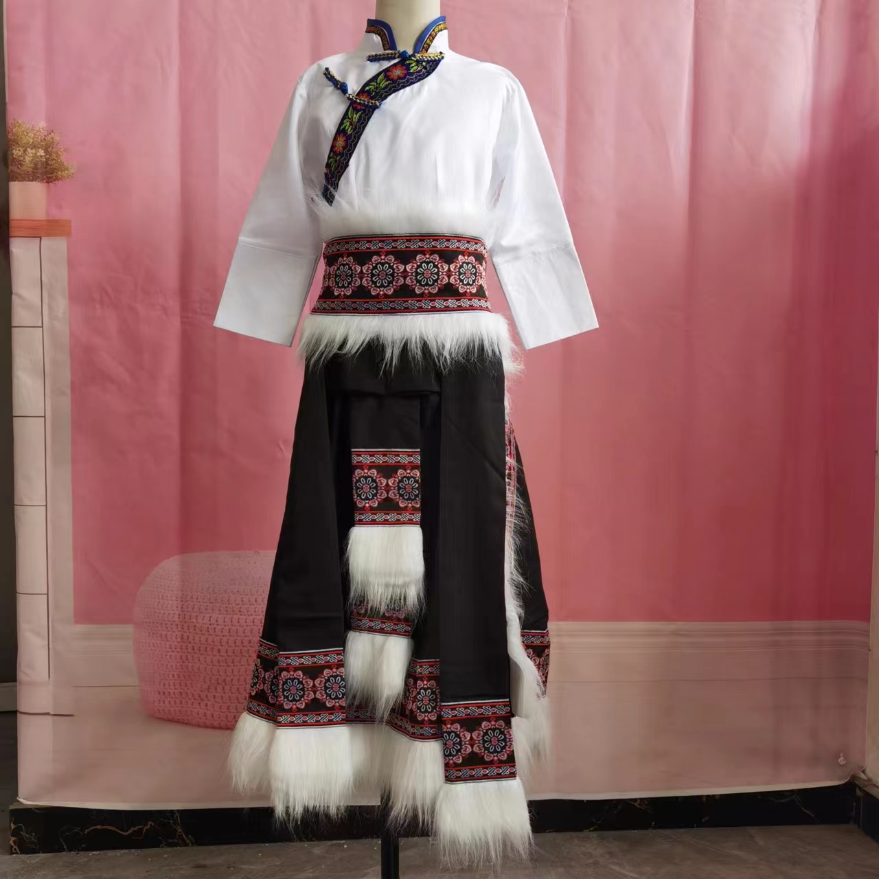 新款儿童成人藏族服装艺考练习练功服大裙摆少数民族服饰头饰道具
