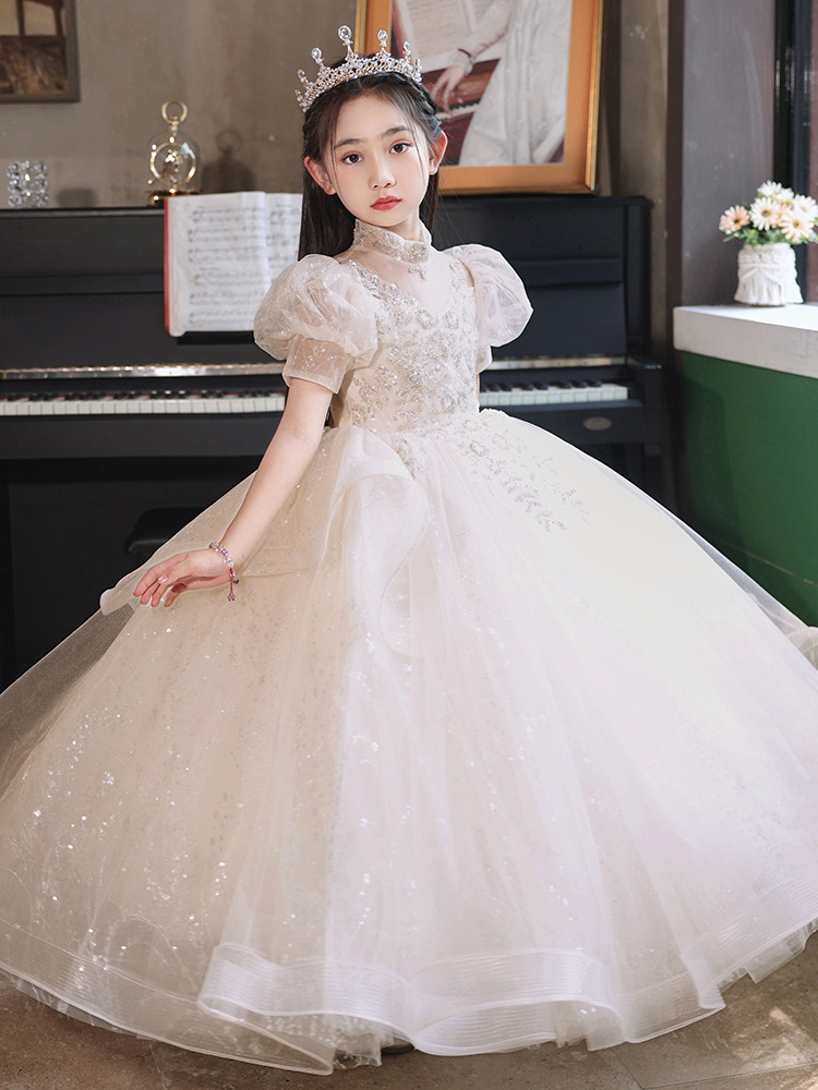 定制女童生日公主裙高端儿童主持人演出服小女孩花童钢琴演奏礼服