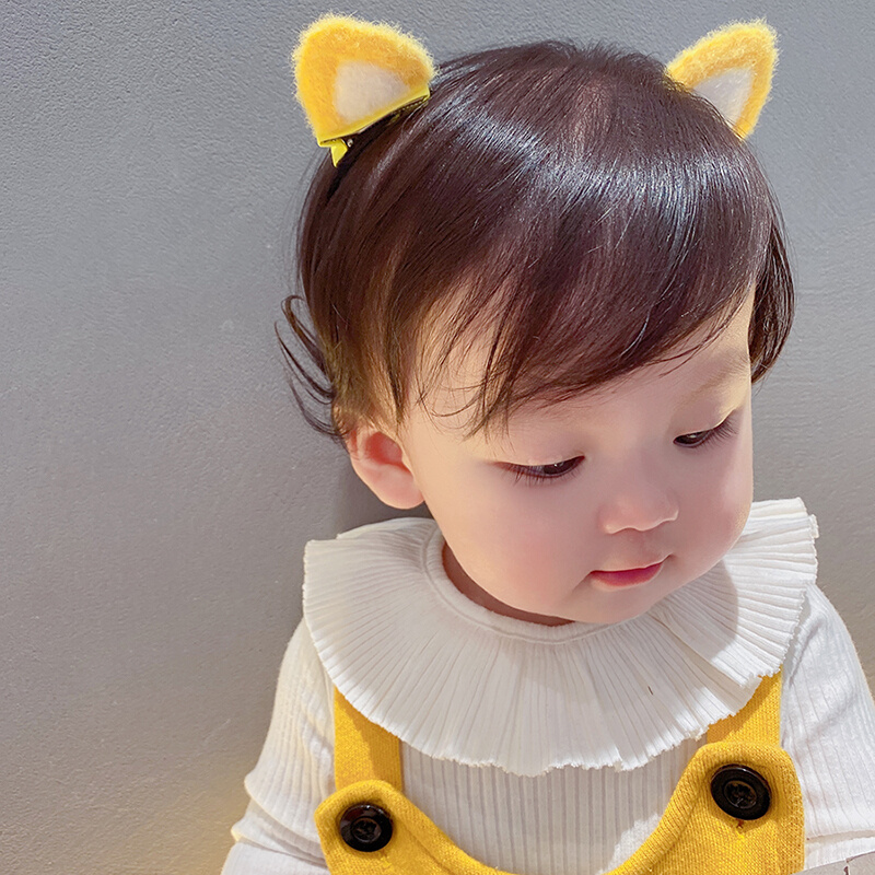 黄小妞女宝宝发夹可爱小耳朵毛绒对夹不伤发儿童发饰萌娃婴儿头饰