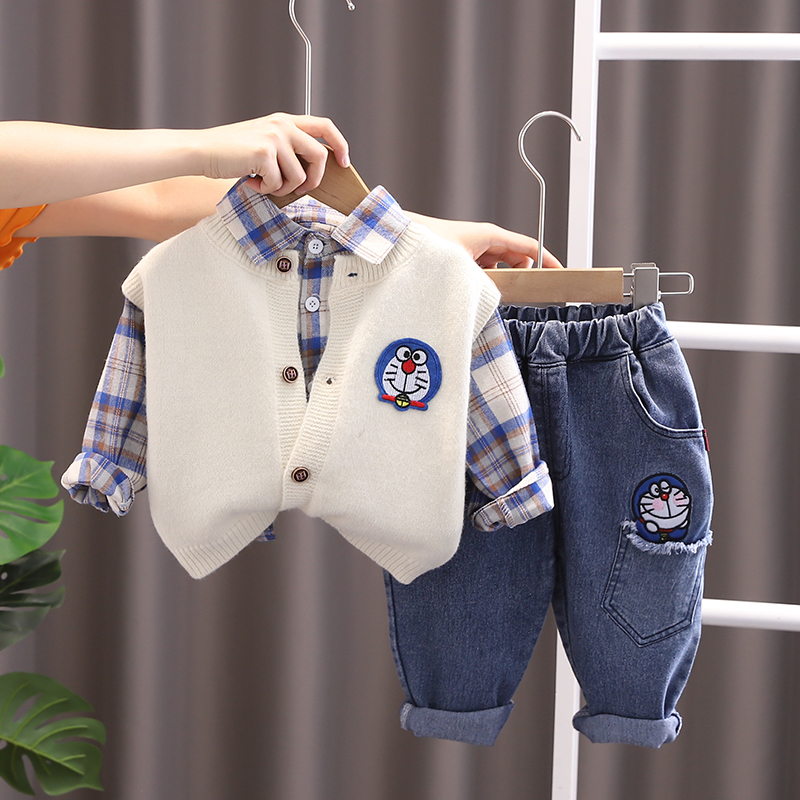 男童一周岁春装套装2024年新款婴儿分体毛衣马甲三件套宝宝衣服春
