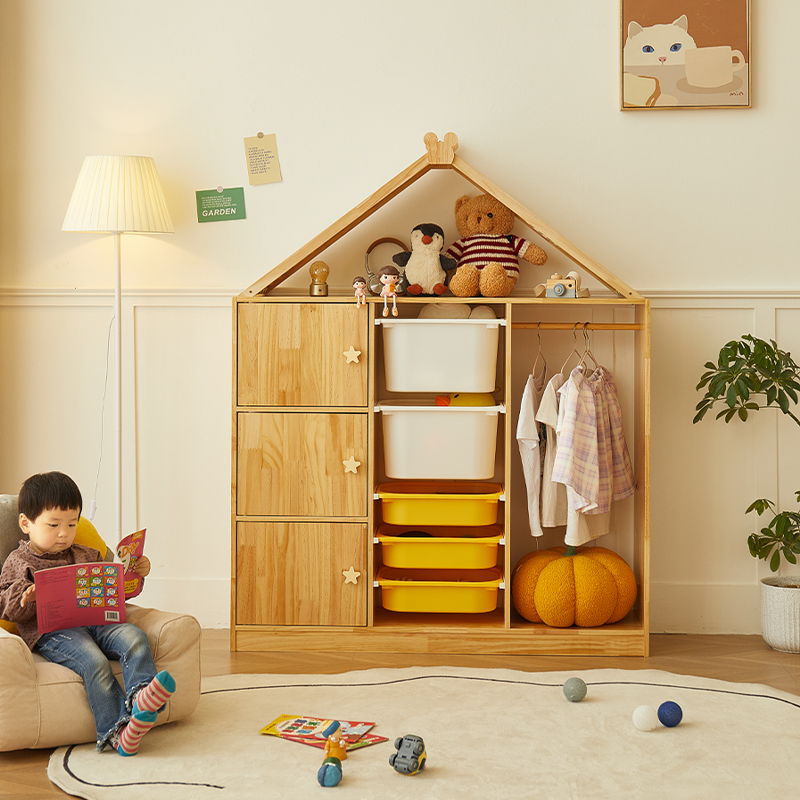 儿童衣柜收纳柜家用卧室简易实木挂衣柜宝宝小衣橱分类置物储物柜