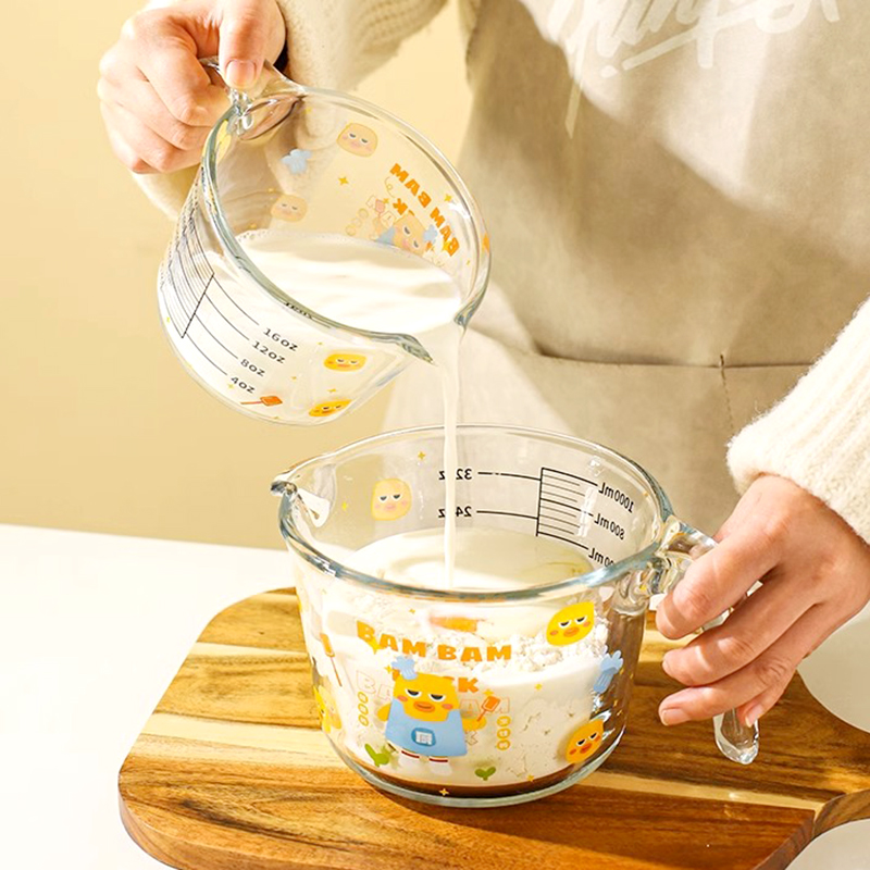卡可爱通大玻璃量RKN杯带刻度容量儿童牛奶杯早餐烘焙杯打蛋杯子