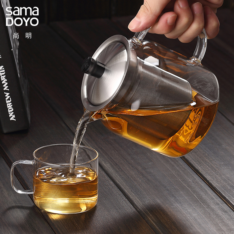尚明耐热玻璃泡茶壶套装耐高温大容量不锈钢过滤茶具单壶小号家用