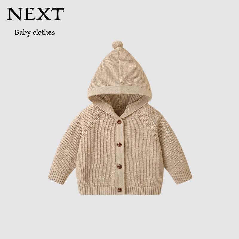 英国NEXT儿童毛衣春秋季男女童纯色连帽针织开衫上衣婴儿外套童装