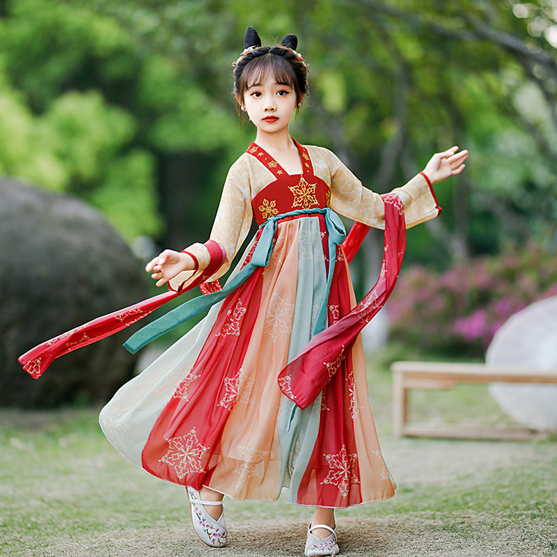 儿童古装敦煌汉服女童连衣裙古筝演出服小学生汉唐舞蹈服装中国风
