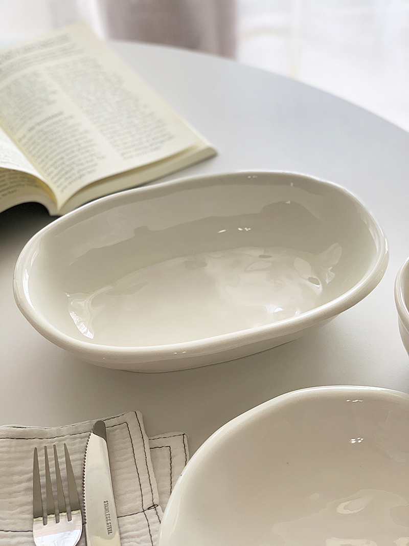 安木良品 出口订单 ins北欧极简手捏不规则纯白陶瓷汤饭碗餐盘子