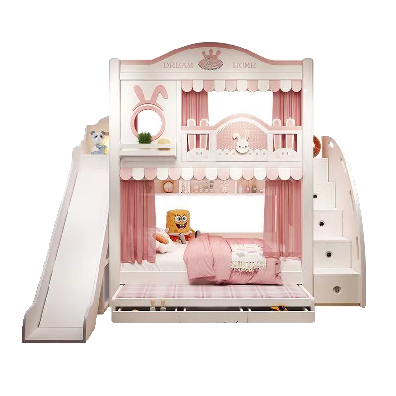 儿童子母床同宽双层床高护栏上下铺上下床高低床女孩公主床城堡床