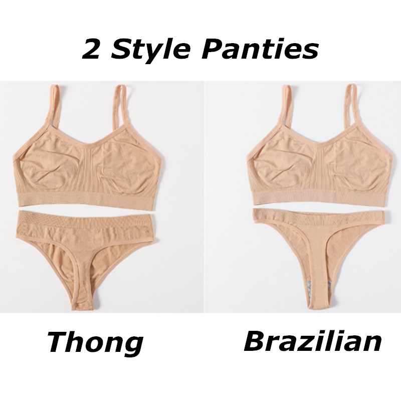 网红Women Seamless Bra Set Sexy Thong Low Waist Panties Wire