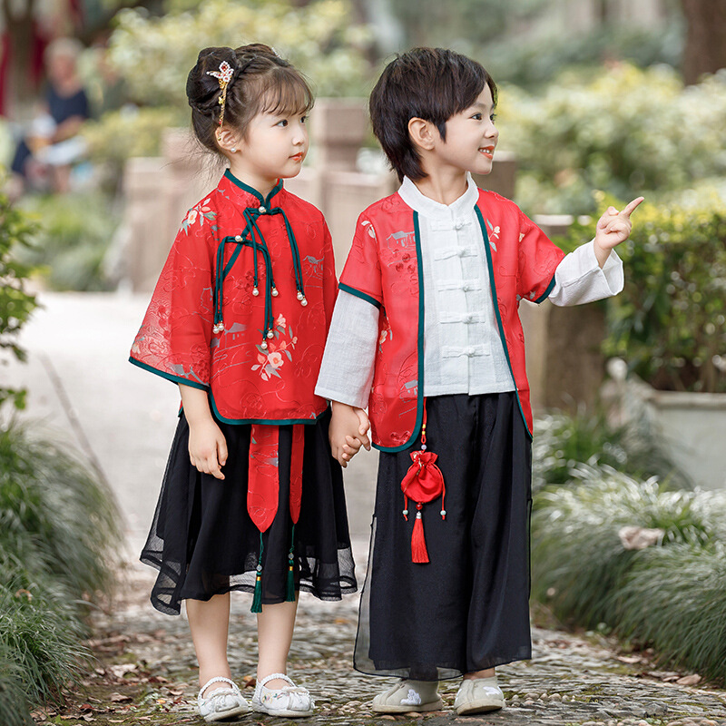 新款高货男童汉服姐弟装秋季长袖中国风唐装演出服装女童汉服裙套