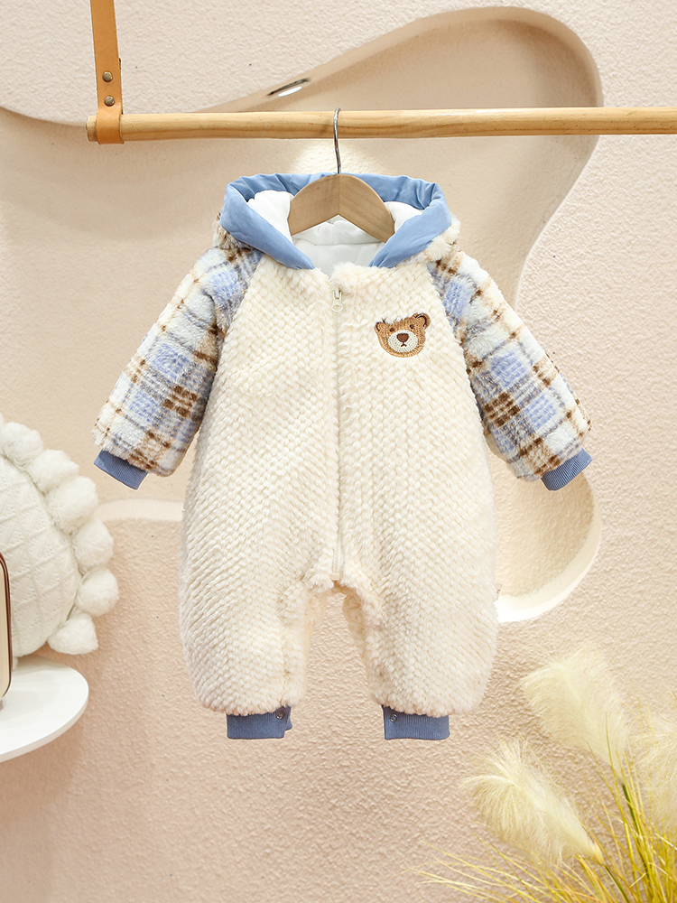 定制婴儿衣服冬款连体衣可爱超萌0一1岁男宝宝洋气秋冬装加绒厚外