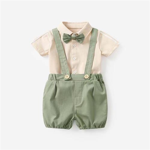 婴儿套装新款夏季儿童短袖包屁衣背带裤两件套韩版绅士男宝宝衣服