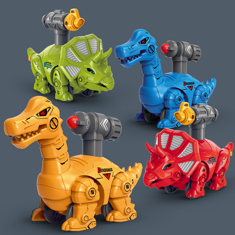 按压恐龙玩具车儿童惯性滑行腕龙模型机械三角龙战队2-3岁宝宝