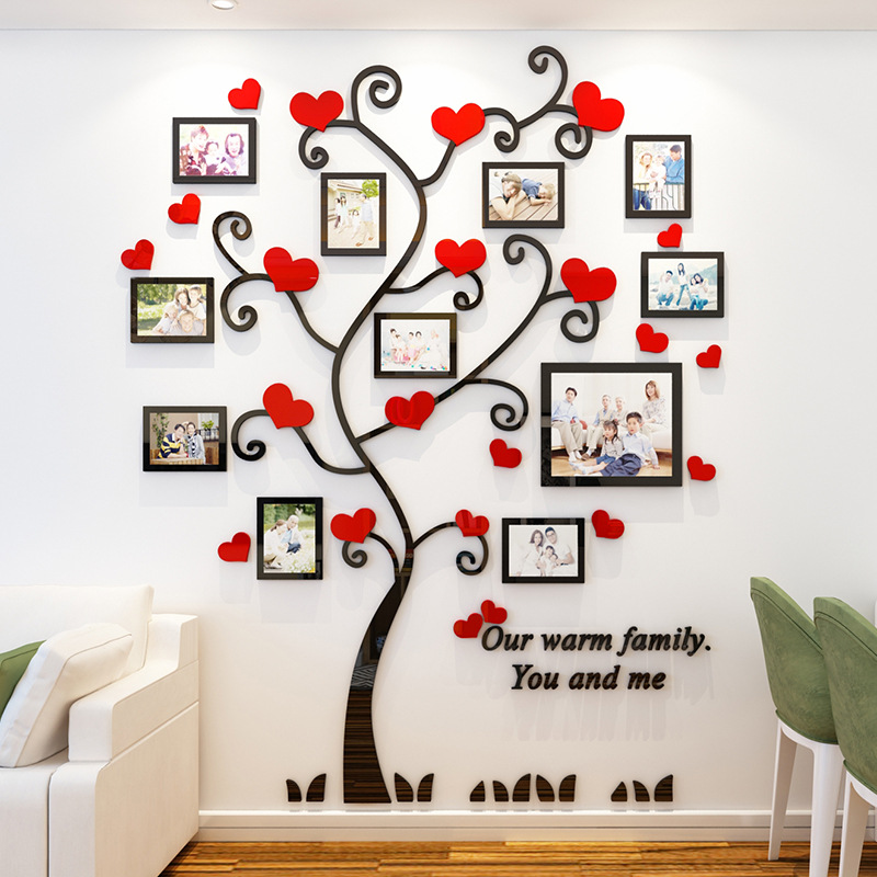 北欧简约3D立体亚克力创意爱心树照片墙贴装饰客厅办公室沙发背景
