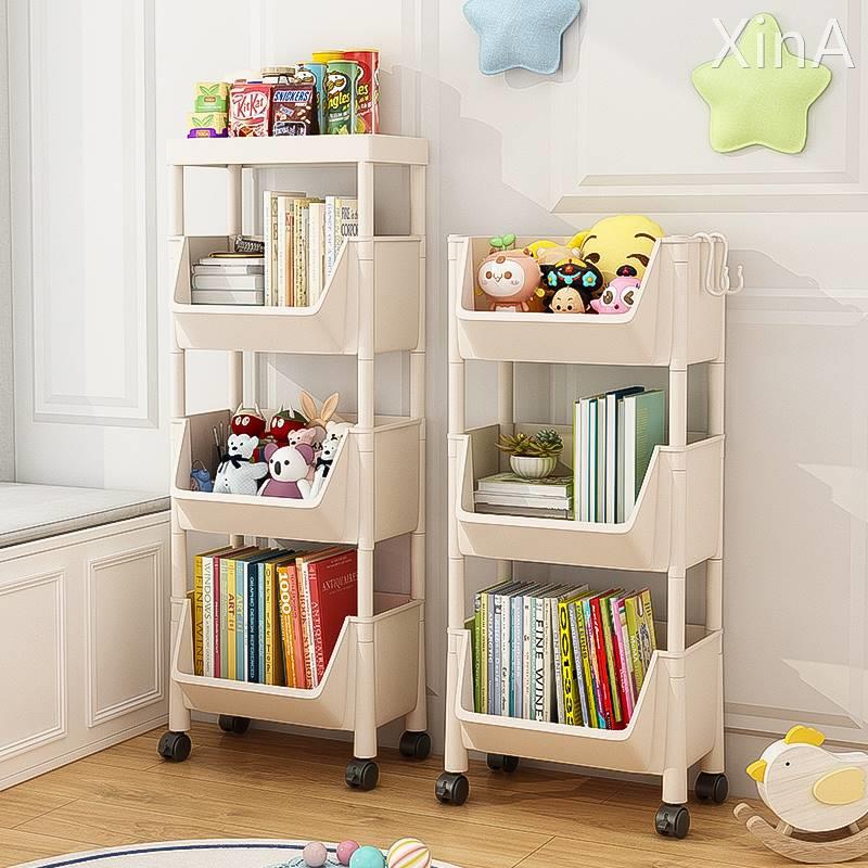 可移动书架置物架儿童玩具收纳架多层家用小推车带轮落地简易书柜