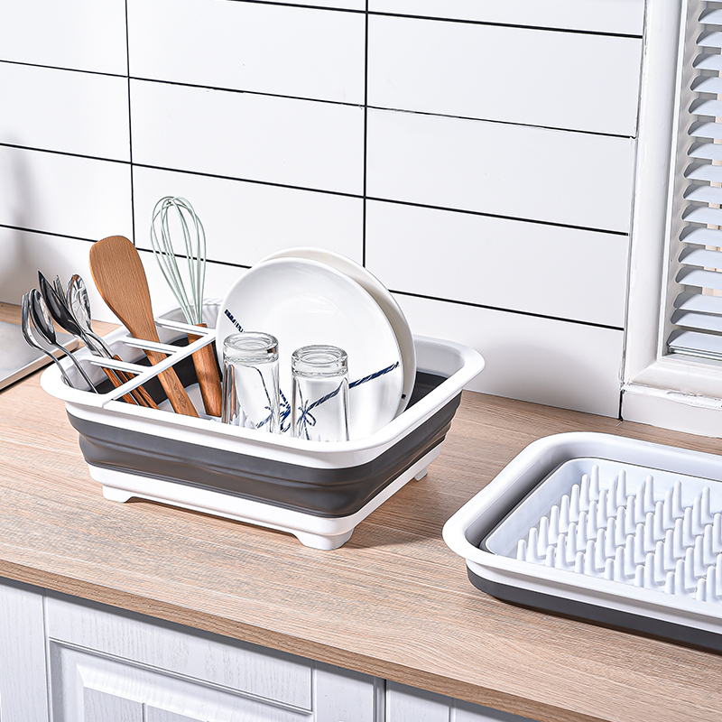 厨房简约水槽餐具置物架多功能折叠台面沥水晾碗架放碗筷碟收纳盒