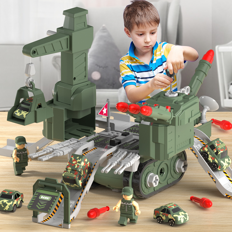 挖掘机拼装玩具拆装儿童益智启蒙工程军事指挥站坦克男孩生日礼物