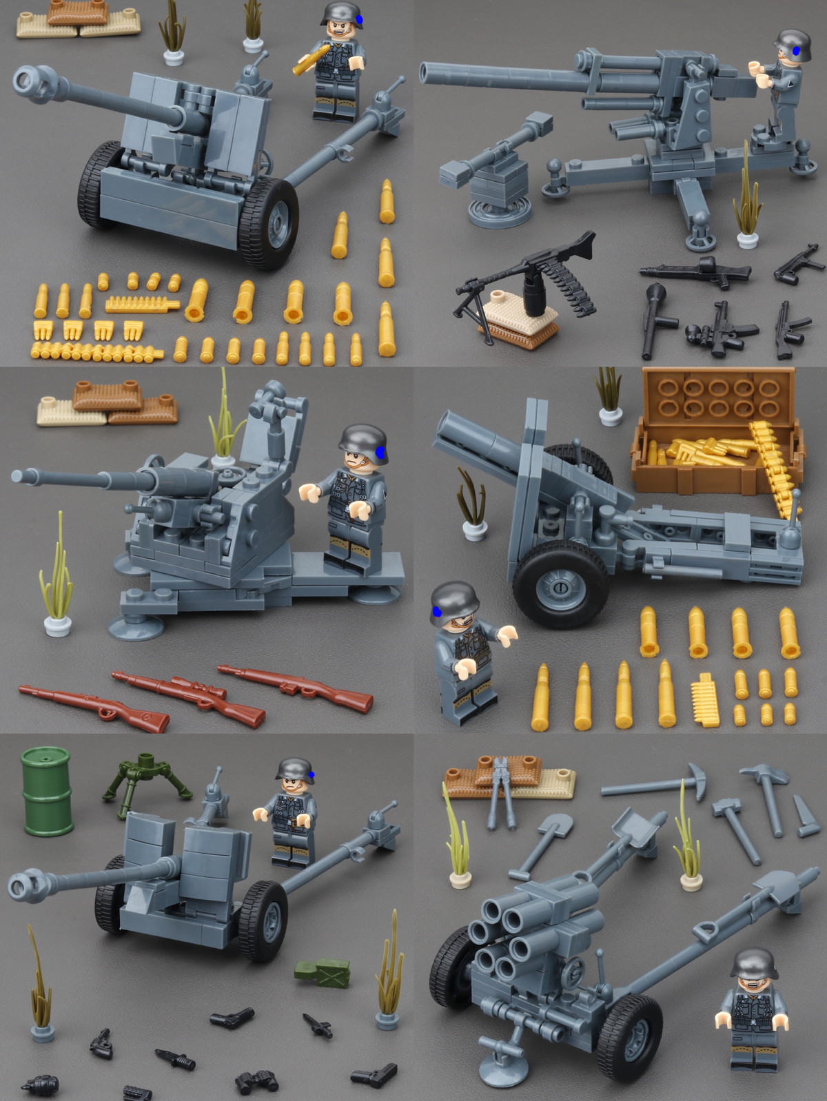 二战兵人军事人仔乐高苏军德军榴弹高射炮车模型拼装男孩积木玩具