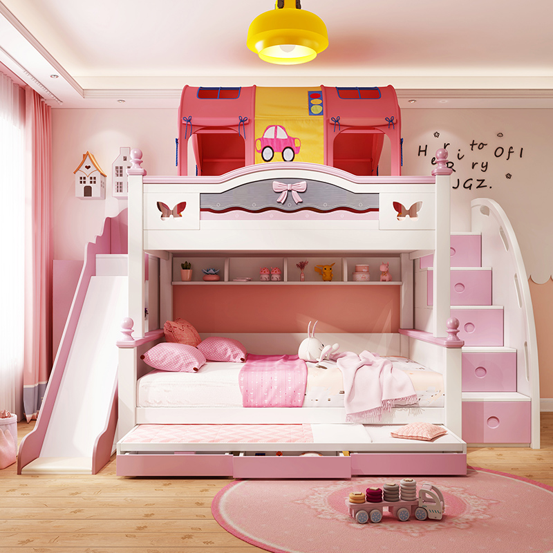 儿童上下床女孩上下铺双层床子母床城堡公主床高低床小户型省空间