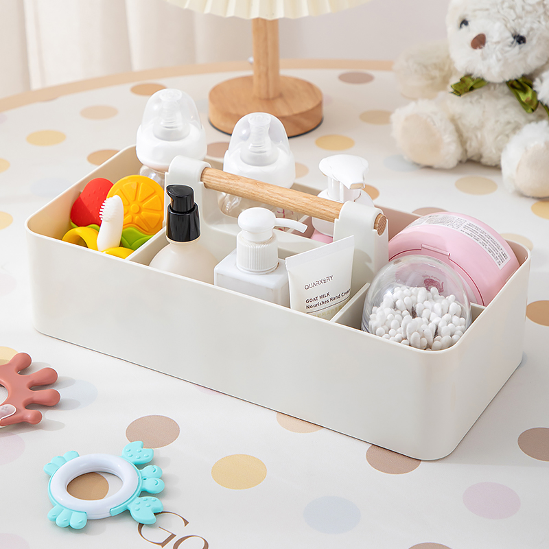 手提便携婴儿用品收纳盒桌面护理洗护宝宝尿不湿置物篮多格整理盒