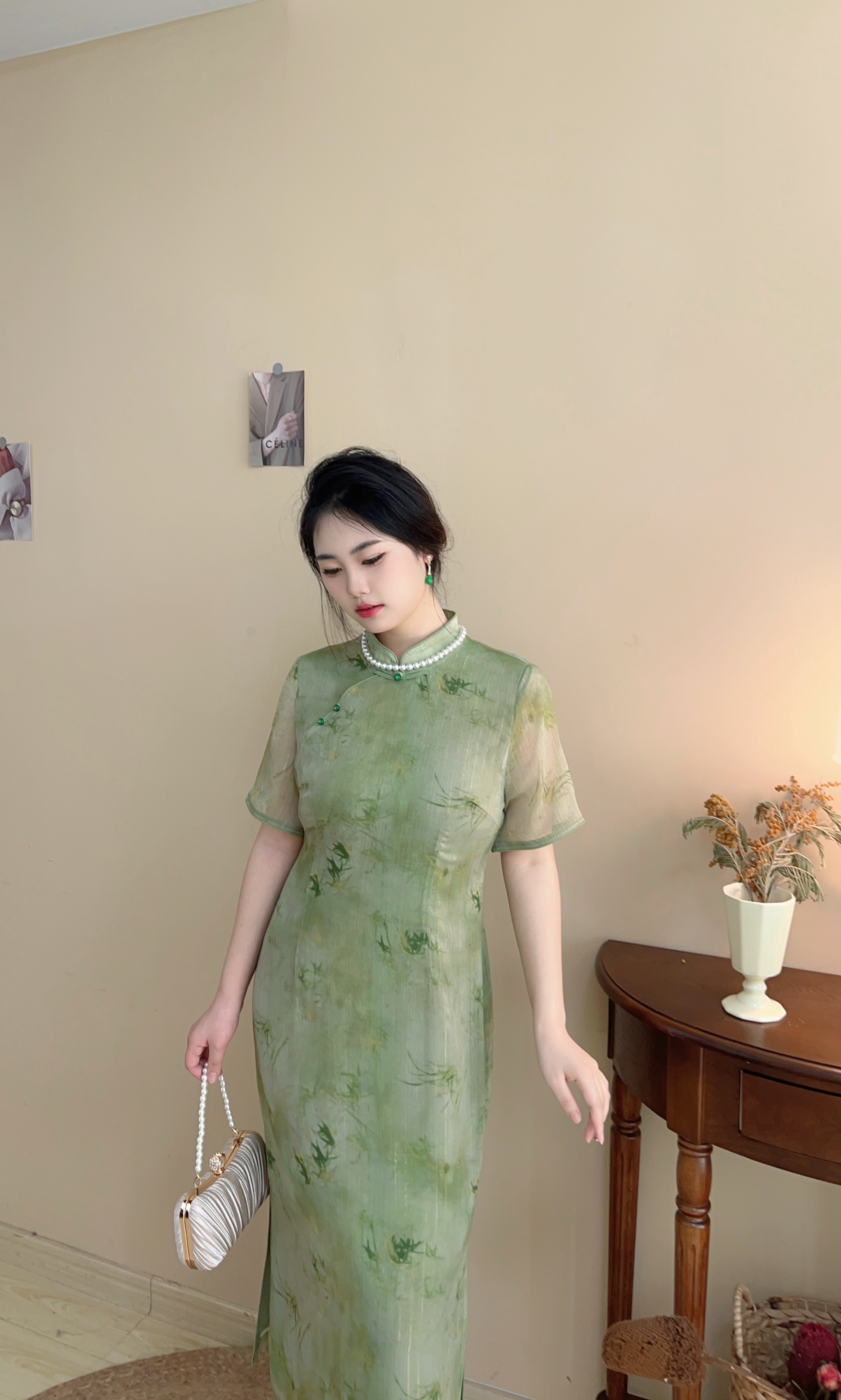 【自制款】大码胖mm金丝高贵绿色显白新中式旗袍连衣裙200斤新品