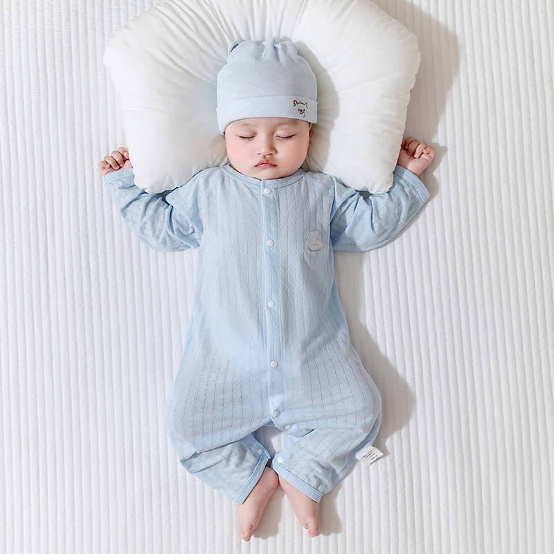 婴儿衣服夏季薄宝宝空调服夏装新生婴幼儿睡衣长袖连体衣纯棉套装