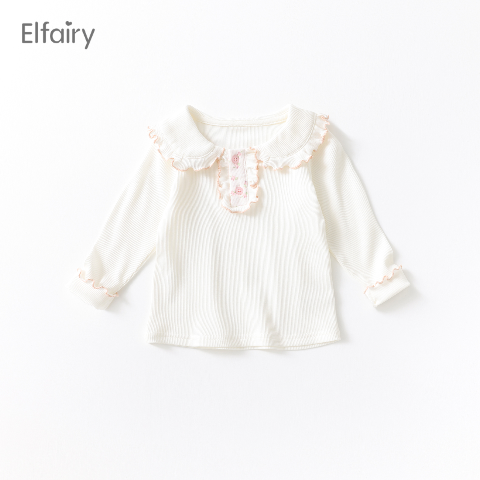 Elfairy女童法式打底衫儿童春装2024新款婴儿上衣宝宝翻领T恤洋气