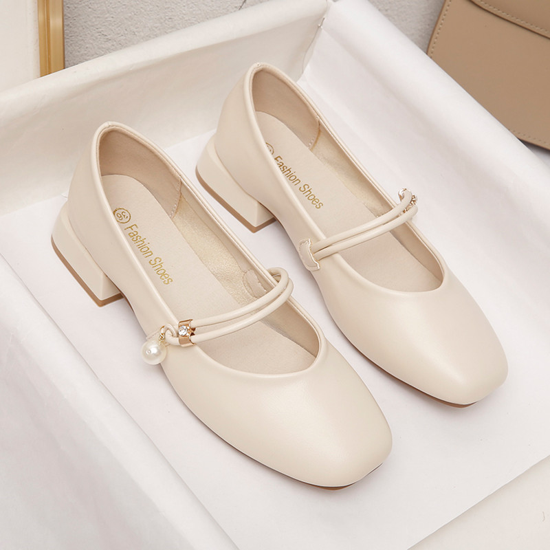 法式玛丽珍女鞋2024新款软底舒适粗跟单鞋浅口透气软皮气质小皮鞋