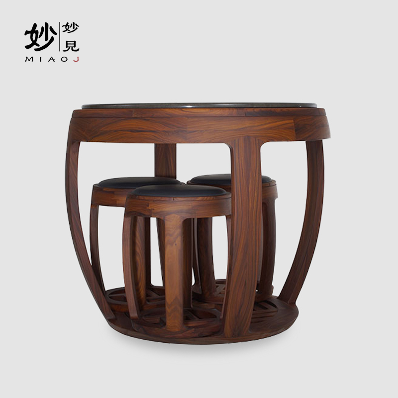 新中式实木圆餐桌圆凳明式创意饭桌洽谈桌茶楼茶室会所茶桌椅家具