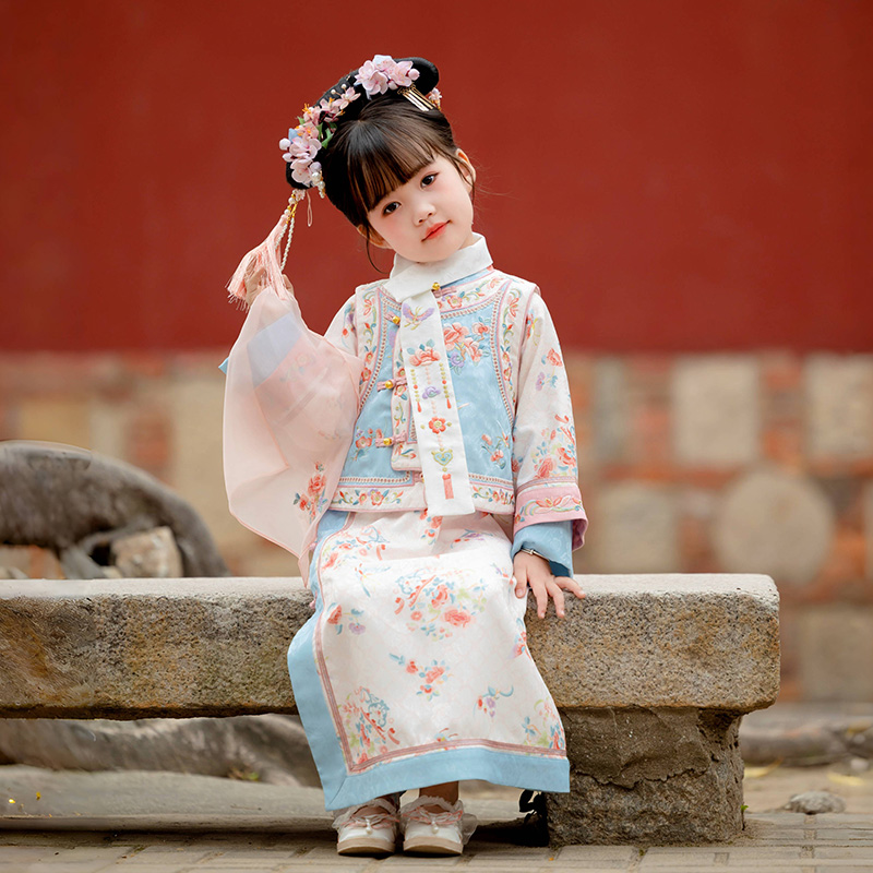 萌乎儿童旗袍女宝宝汉服国风格格服新中式女童唐装两件套春季